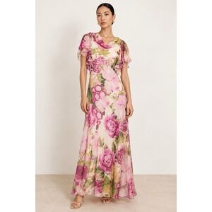 Hope & Ivy Cecilia Waterfall Sleeve Cowl Neck Floral Maxi Dress size 6